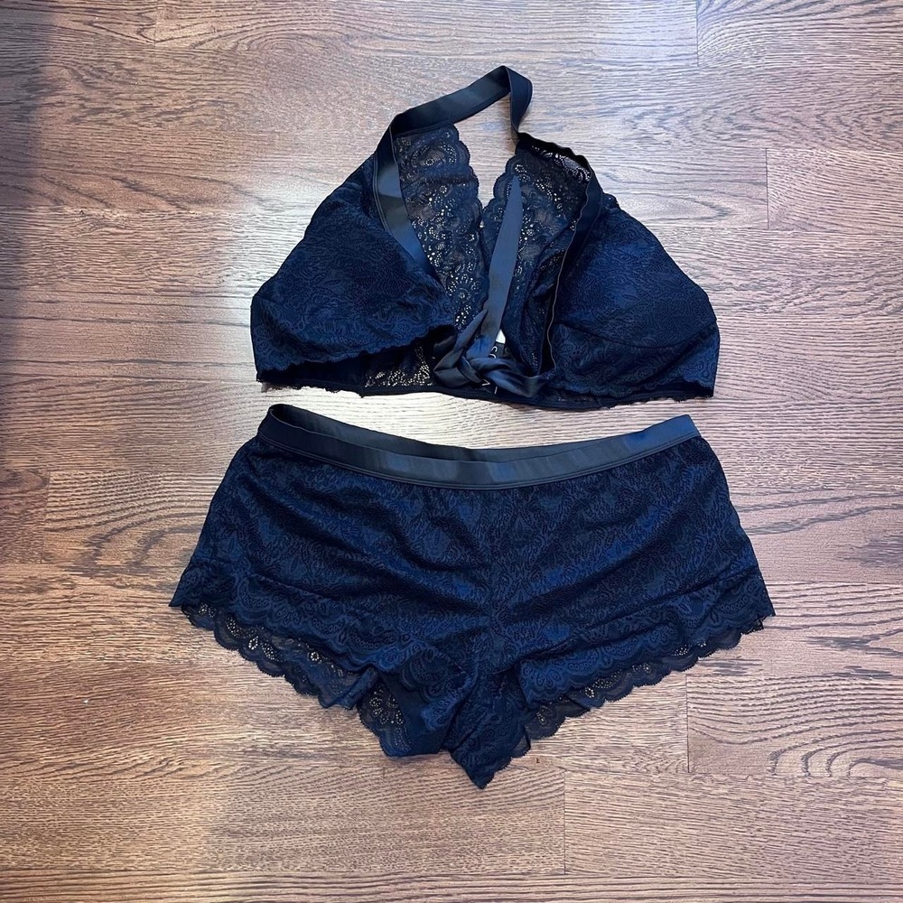 ⭐y2k black lace halter lingerie 2 piece set medium